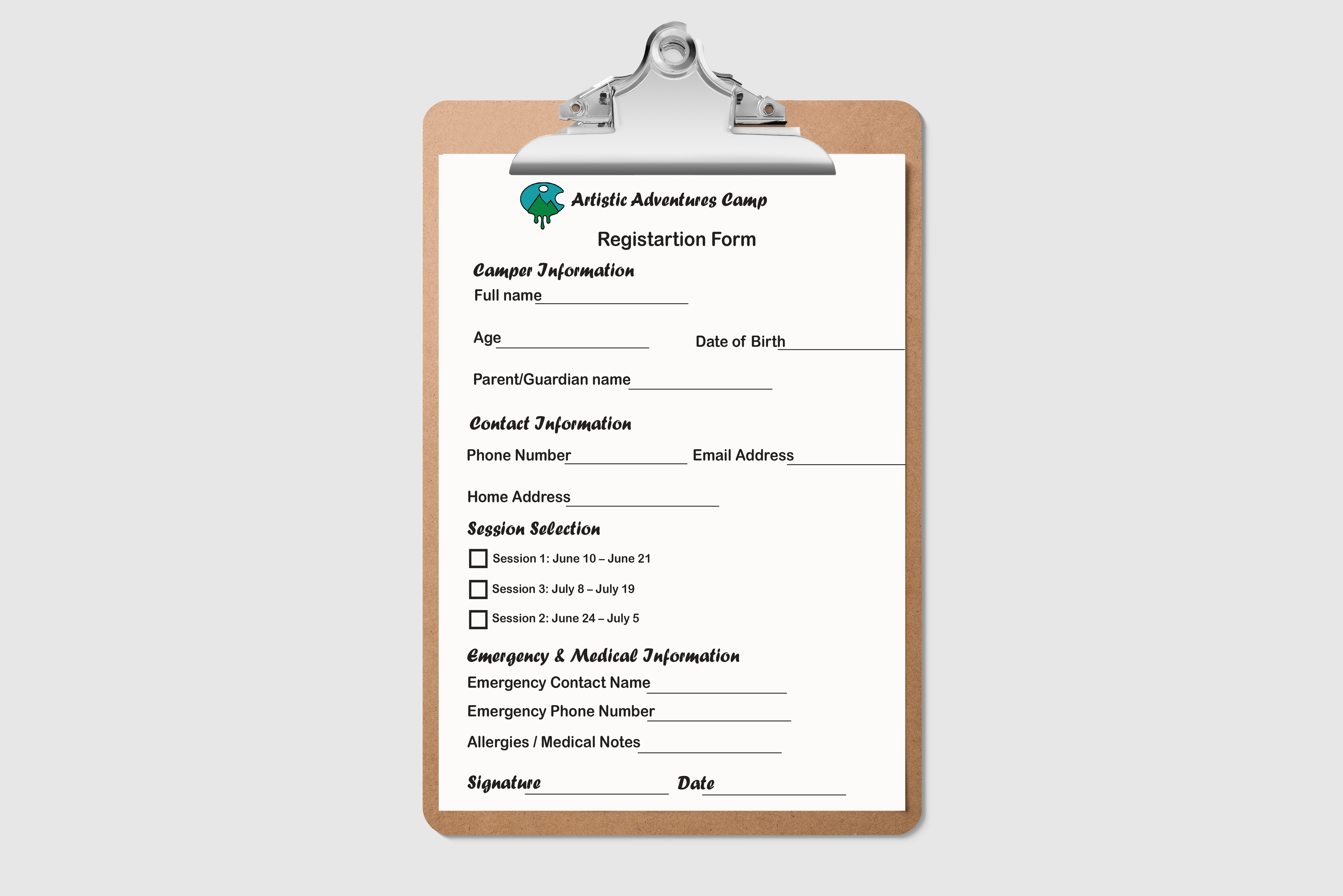 Registration form mockup